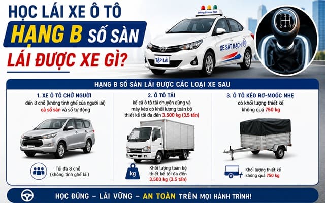 học lái xe ô tô hạng b số sàn lái được xe gì học lái xe ô tô hạng b số sàn lái được xe gì
