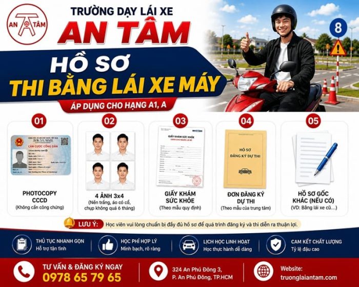 hồ sơ thi bằng lái xe máy a, a1
