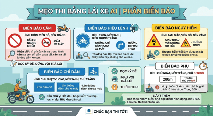 mẹo thi bằng lái xe a1 phần biển bảo