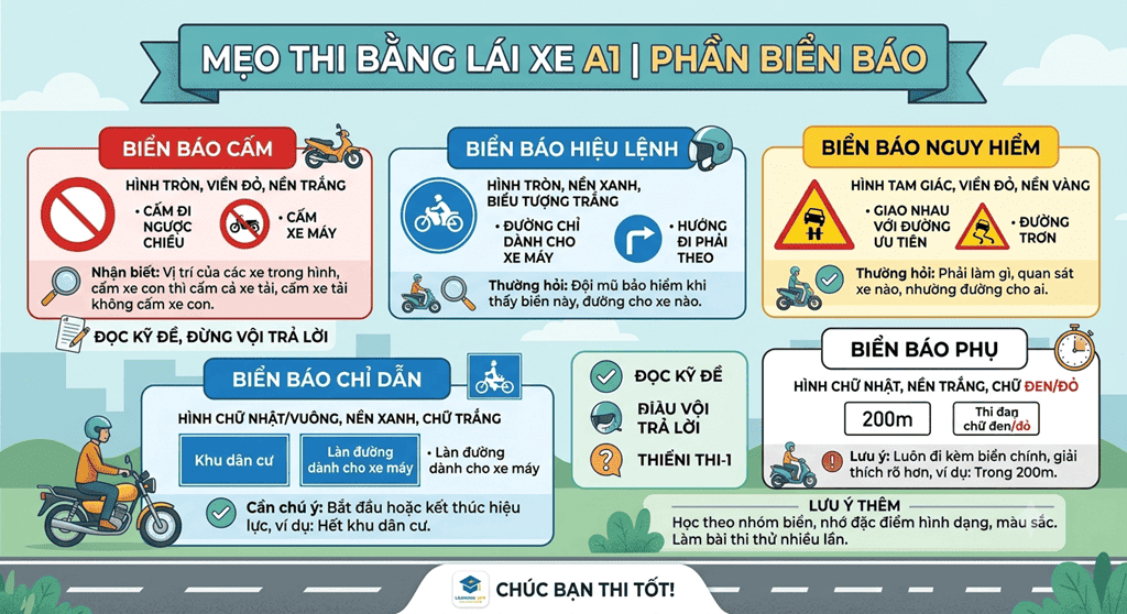mẹo thi bằng lái xe a1 phần biển bảo